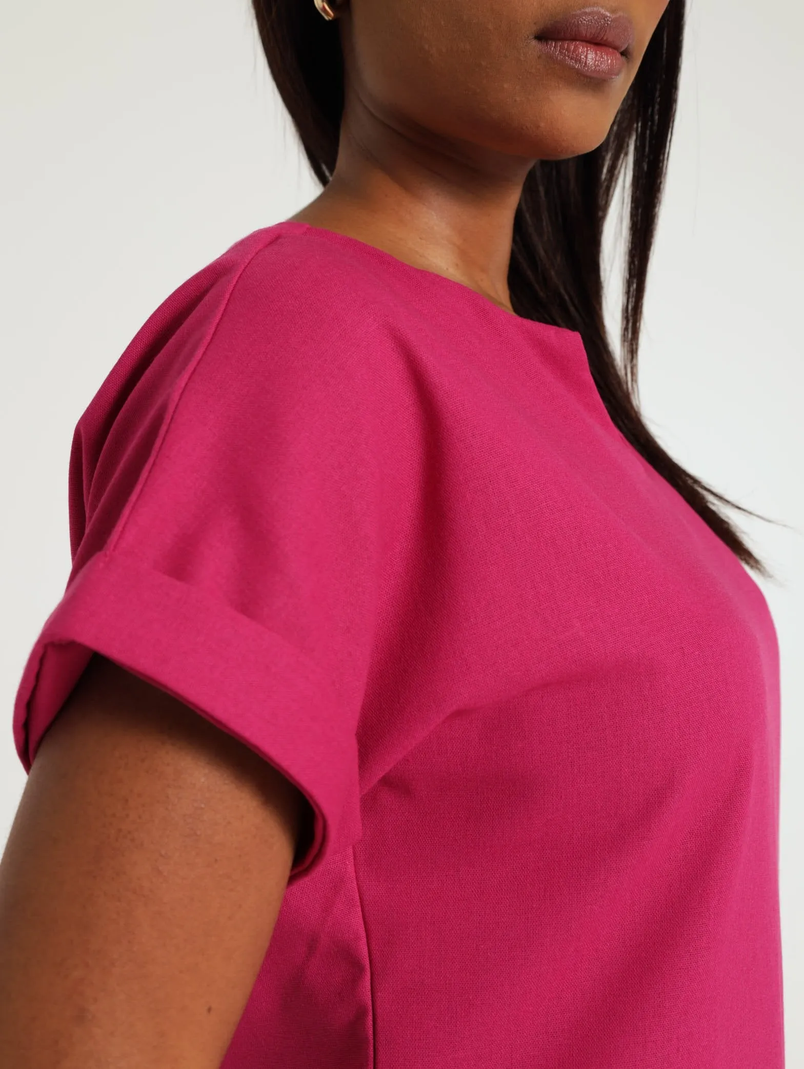 V-Neck Popover Top - Magenta