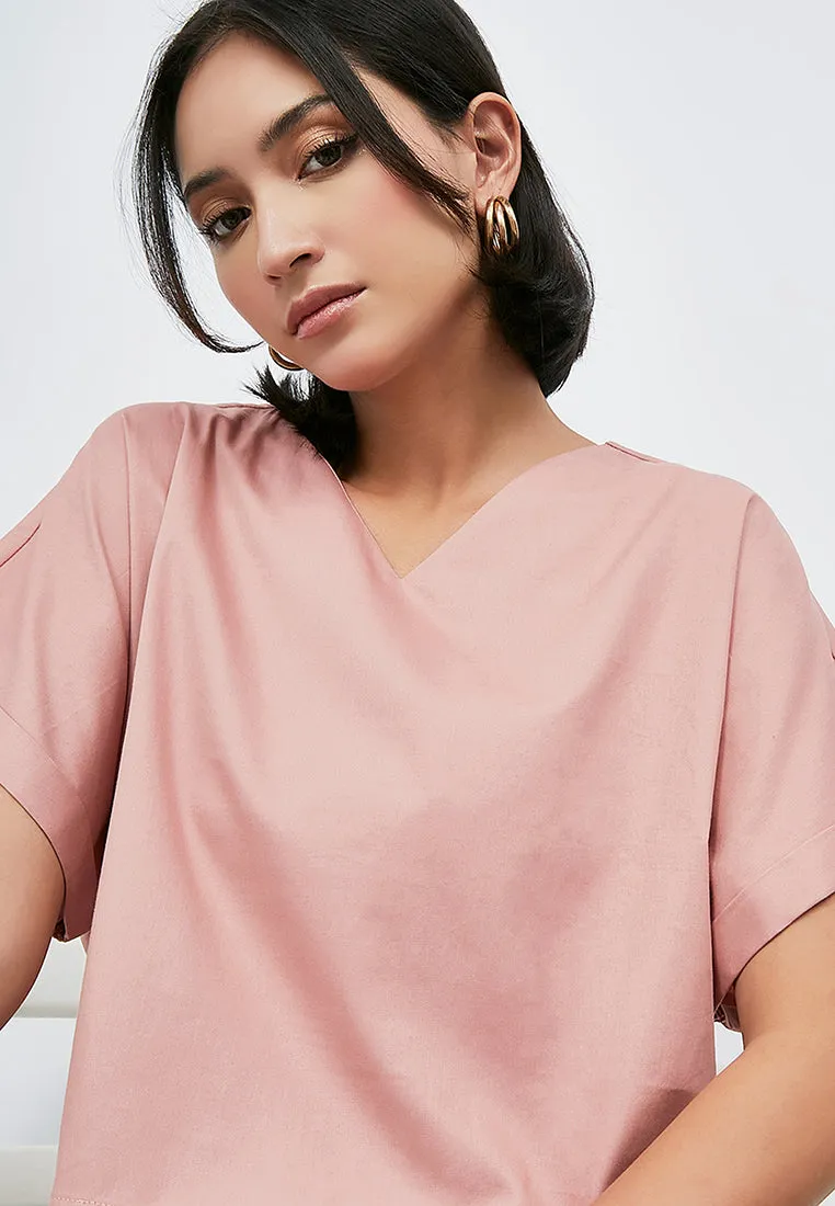 V-Neck Short Sleeve Blouse
