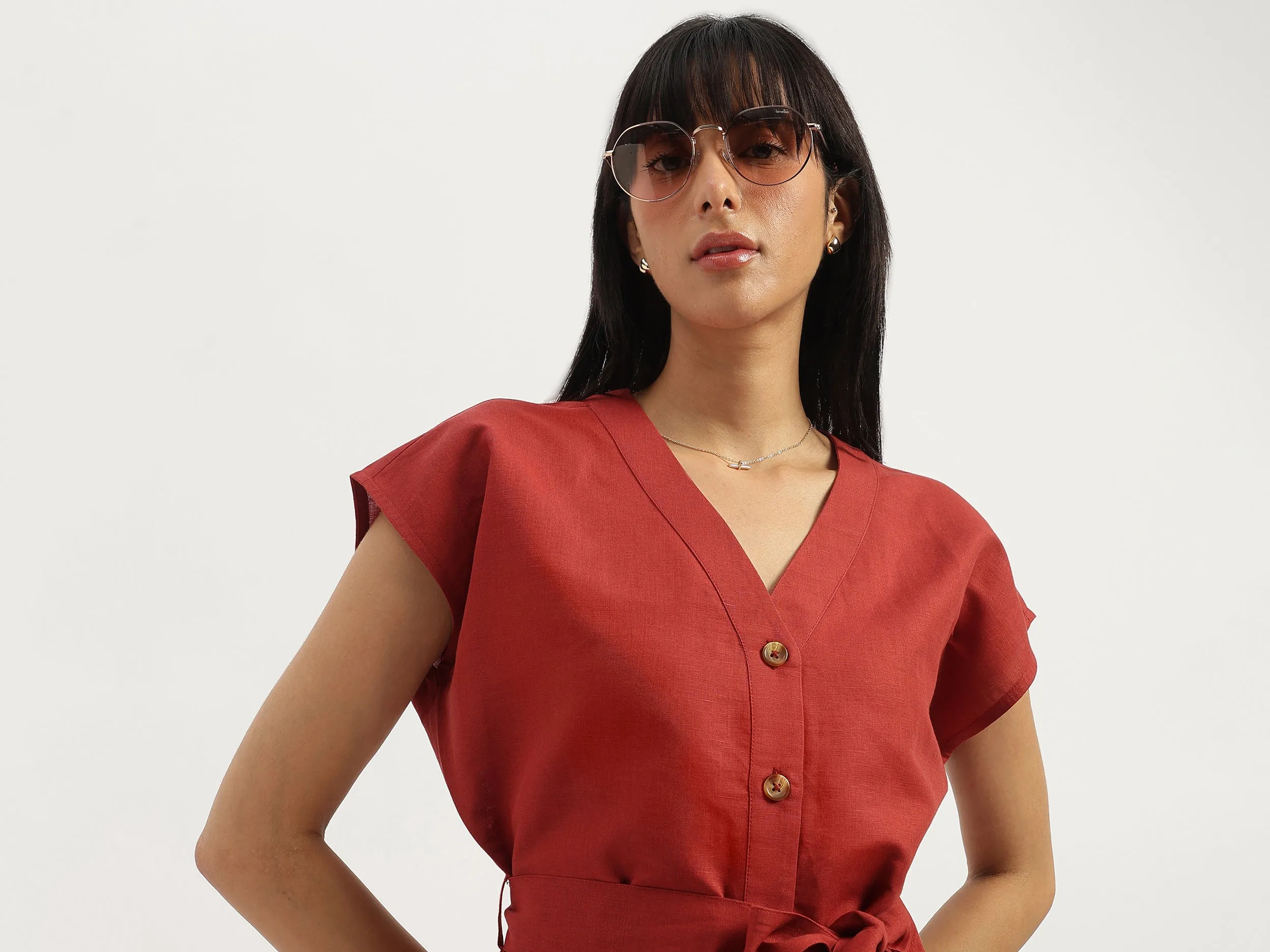V-neck Solid Sheath Dress