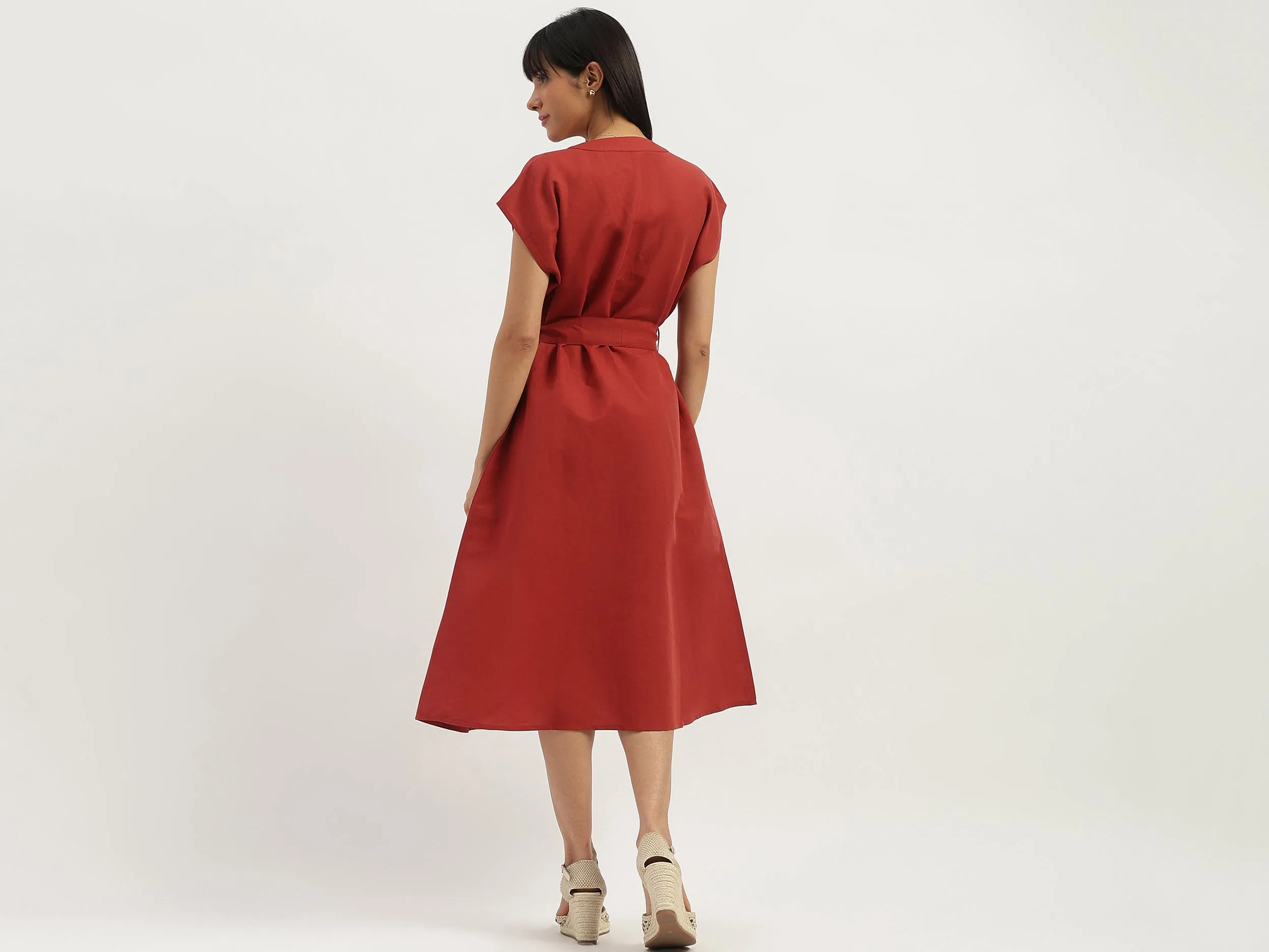 V-neck Solid Sheath Dress