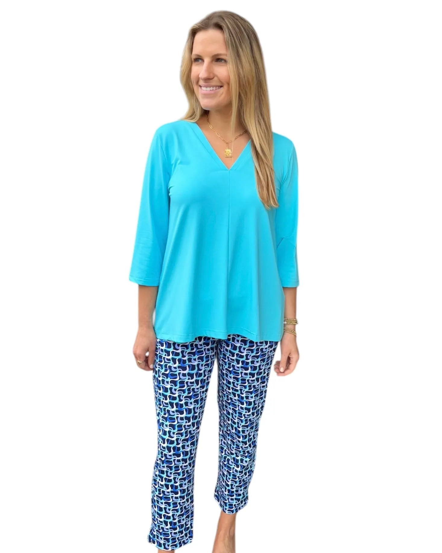 V-NECK TOP - Turquoise