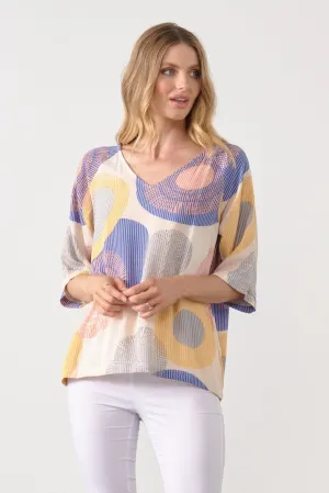 V-Neck w/ Raglan Sleeve Print Blouse