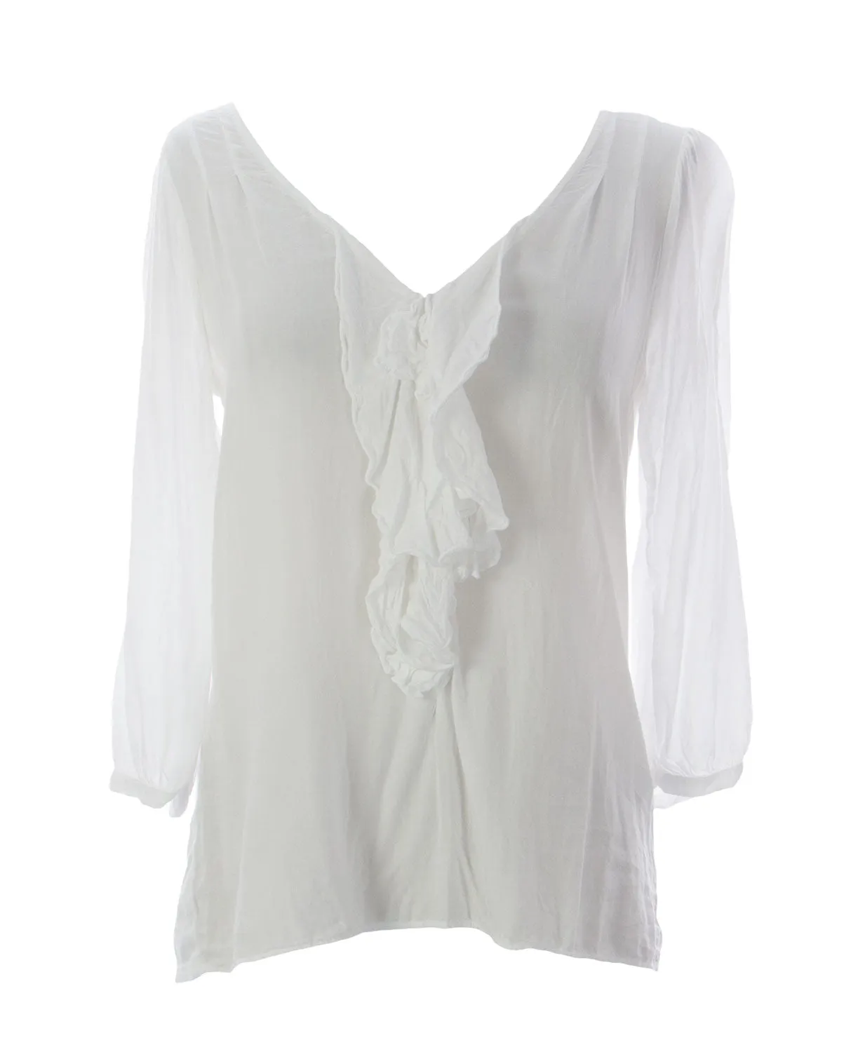 VELVET by Graham & Spencer Women's White Front Ruched V-Neck Blouse $89 NEW