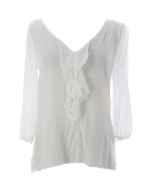 VELVET by Graham & Spencer Women's White Front Ruched V-Neck Blouse $89 NEW