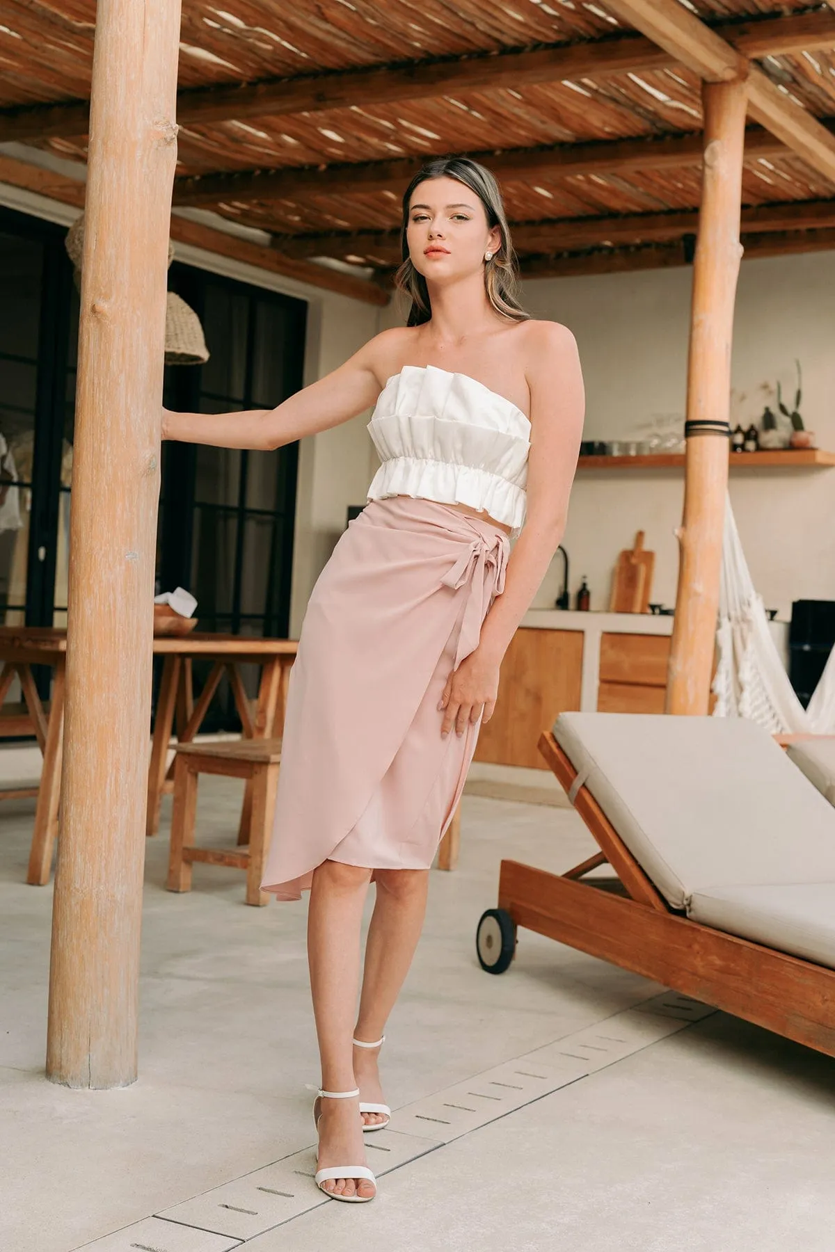 VERA TIE DRAPE SKIRT IN PINK