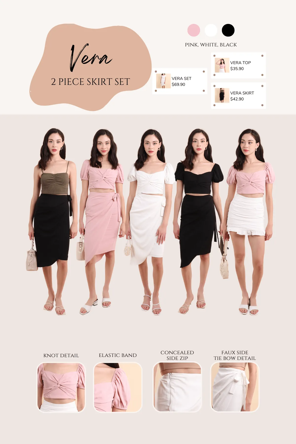VERA TIE DRAPE SKIRT IN PINK