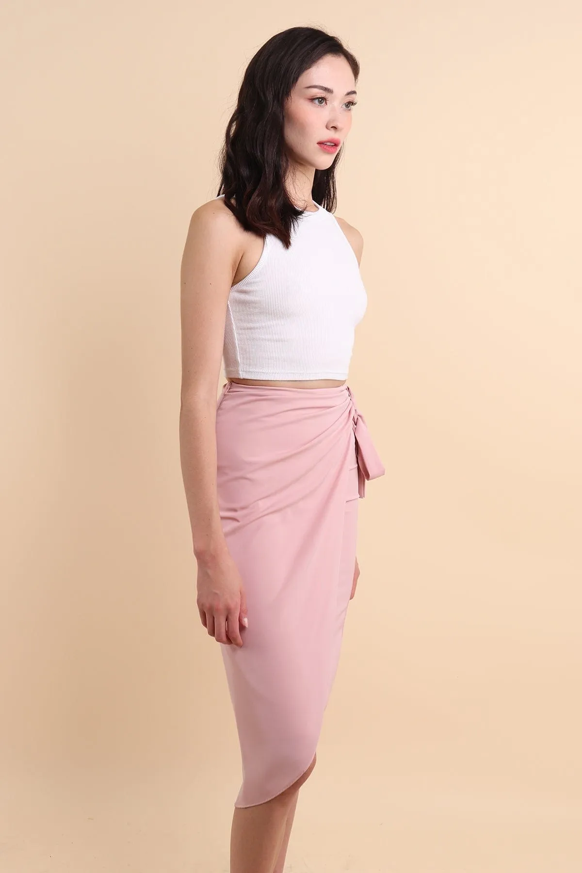 VERA TIE DRAPE SKIRT IN PINK