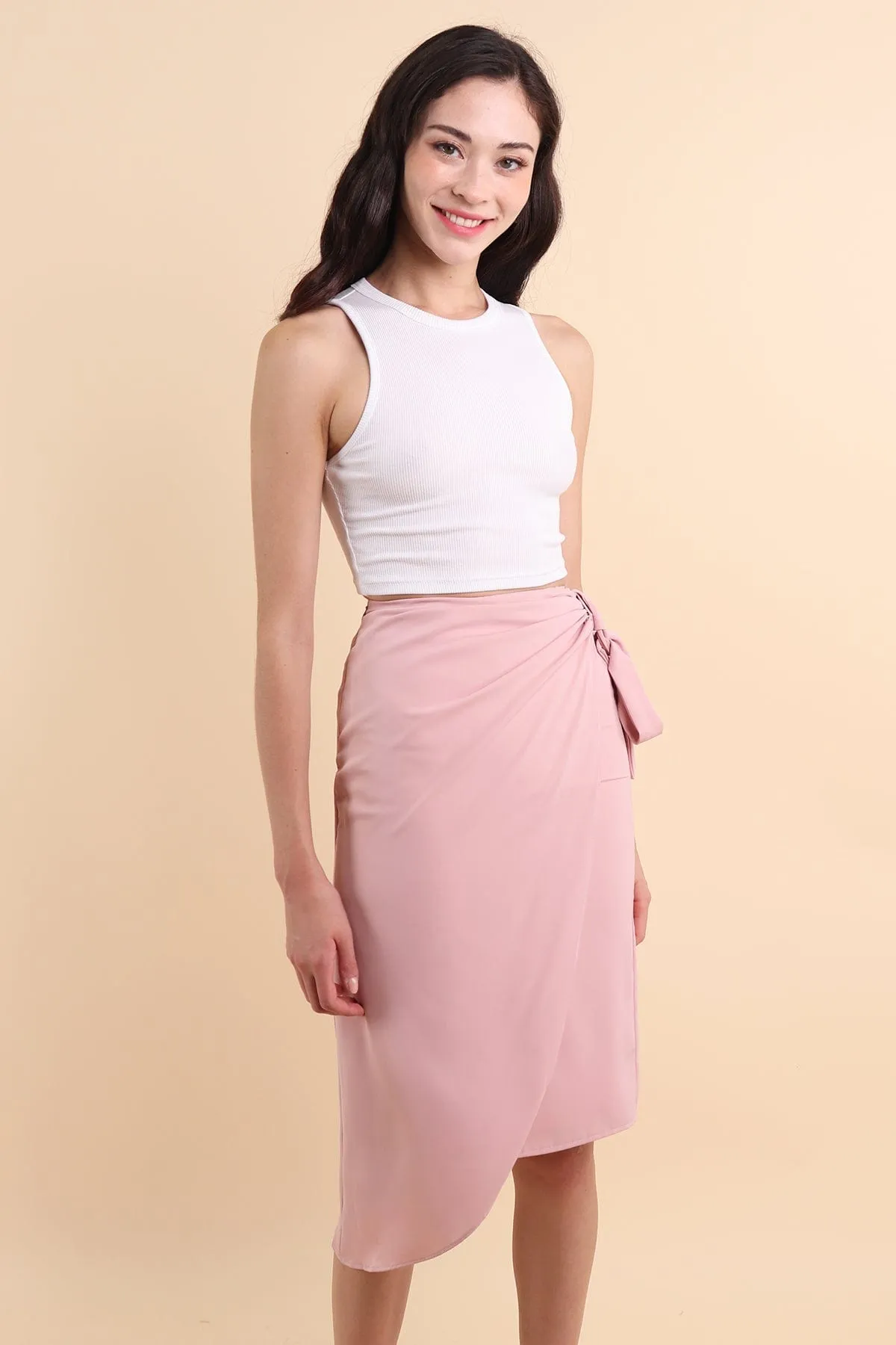 VERA TIE DRAPE SKIRT IN PINK