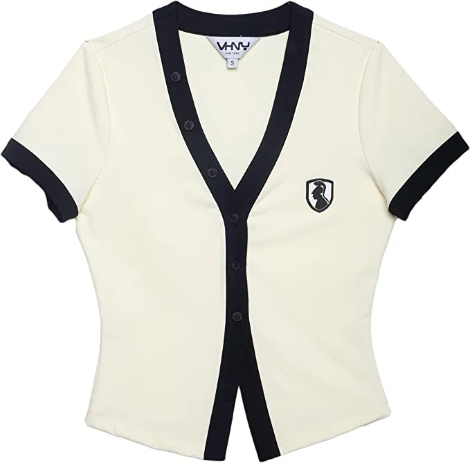 VHNY Womens Short Sleeve Tops | Button Up Short Sleeve Top Cardigan for Teens Girls Trendy from NYC Brand (Cream, S, s)