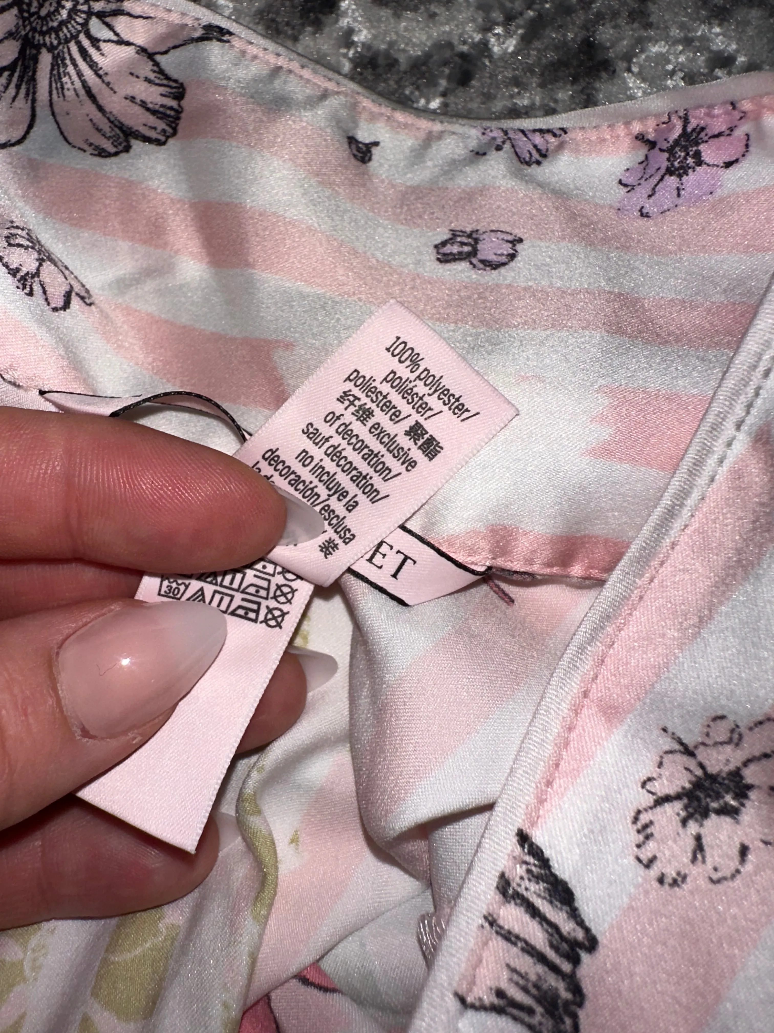 Victoria's Secret (Large) Pink//White Floral Striped Button Up Polyester Pj Top