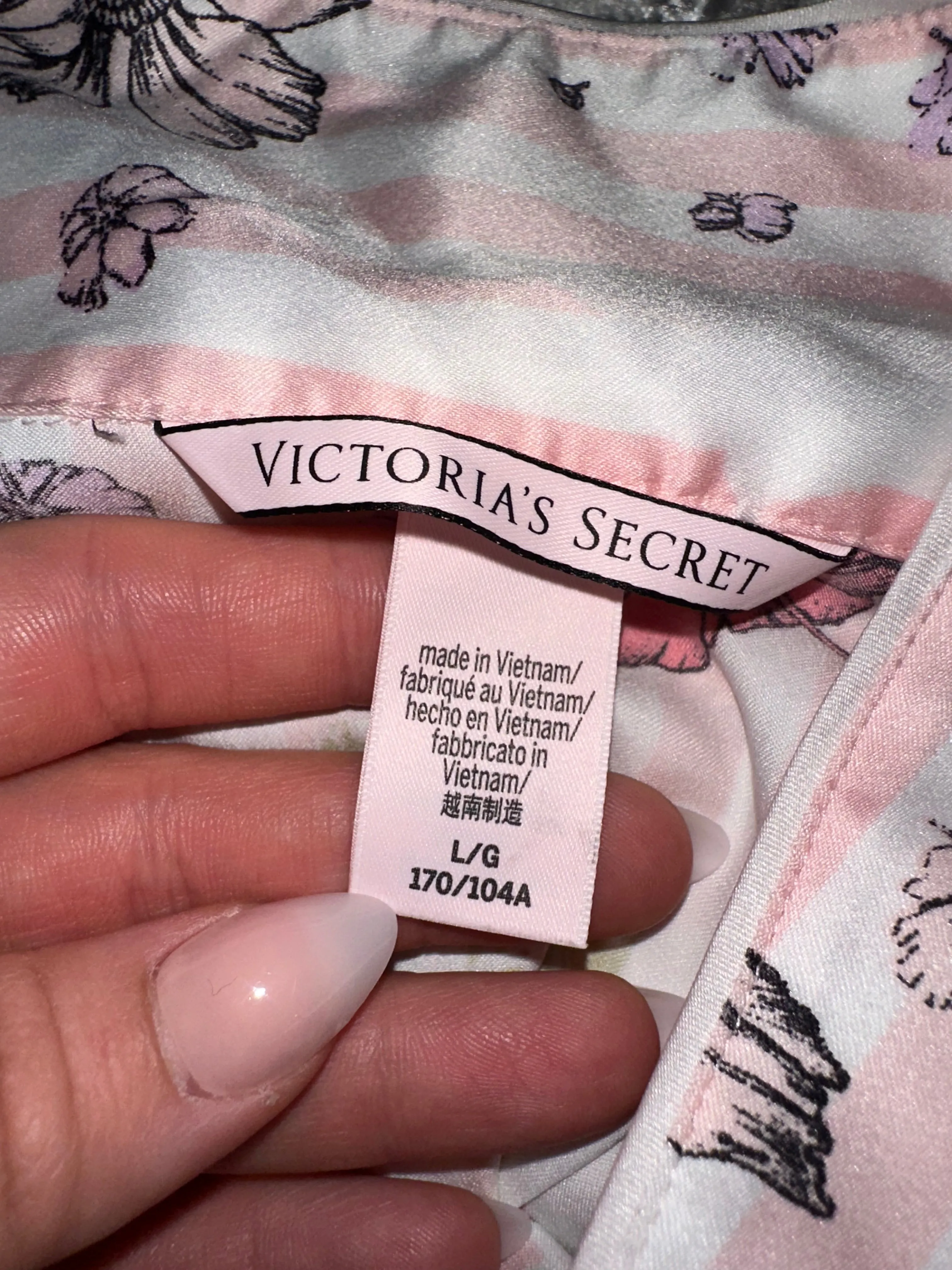 Victoria's Secret (Large) Pink//White Floral Striped Button Up Polyester Pj Top