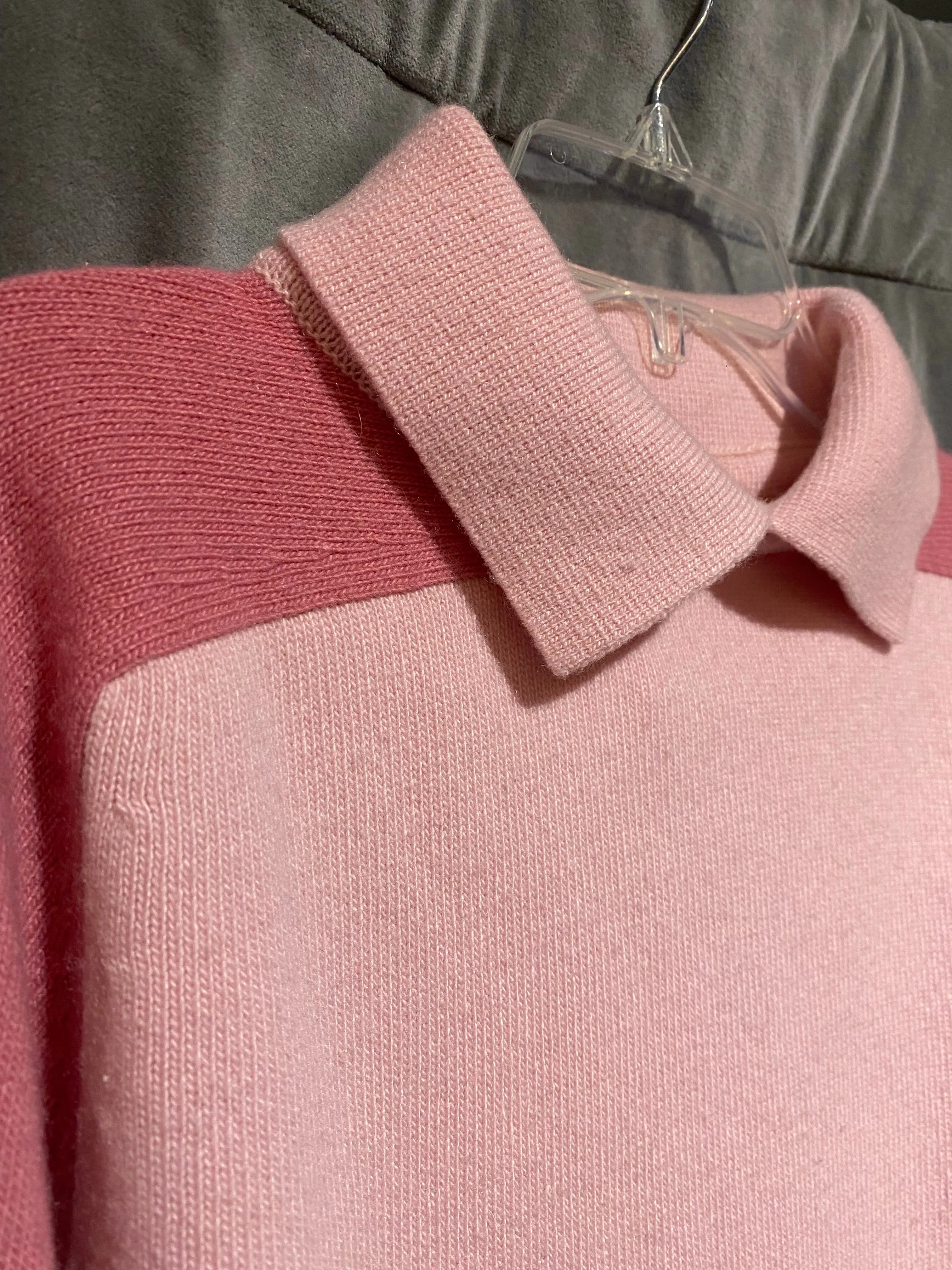 VIntage: Chanel Pink Two Tone Cashemere Sweater ** missing Gold Button**