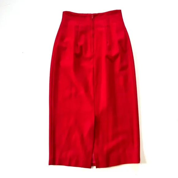 Vintage Metro New York Bright Red Pure Wool Midi Skirt