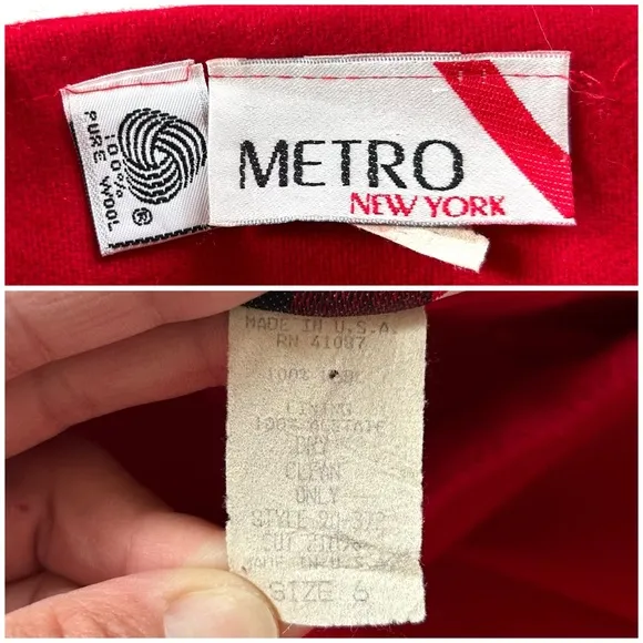 Vintage Metro New York Bright Red Pure Wool Midi Skirt