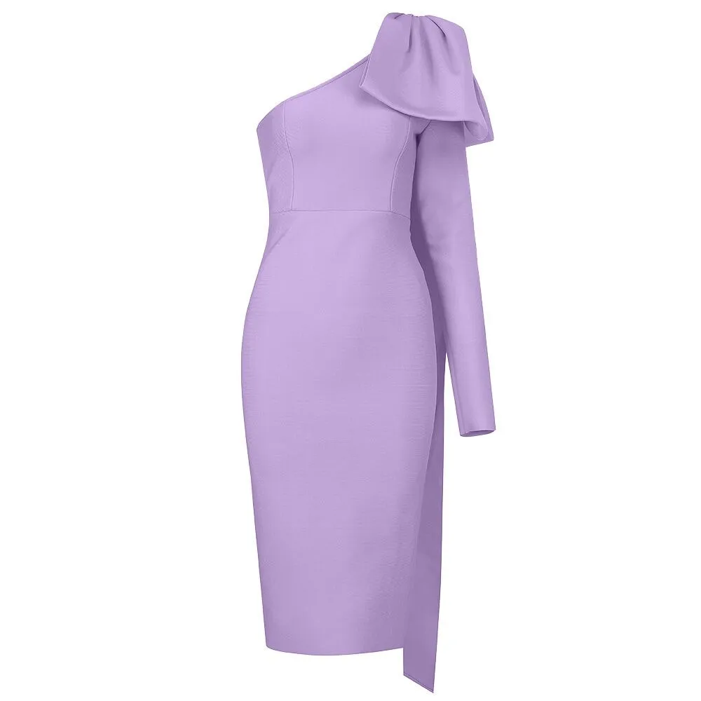 Vintage One Shoulder Midi Bodyon Bandage Dress