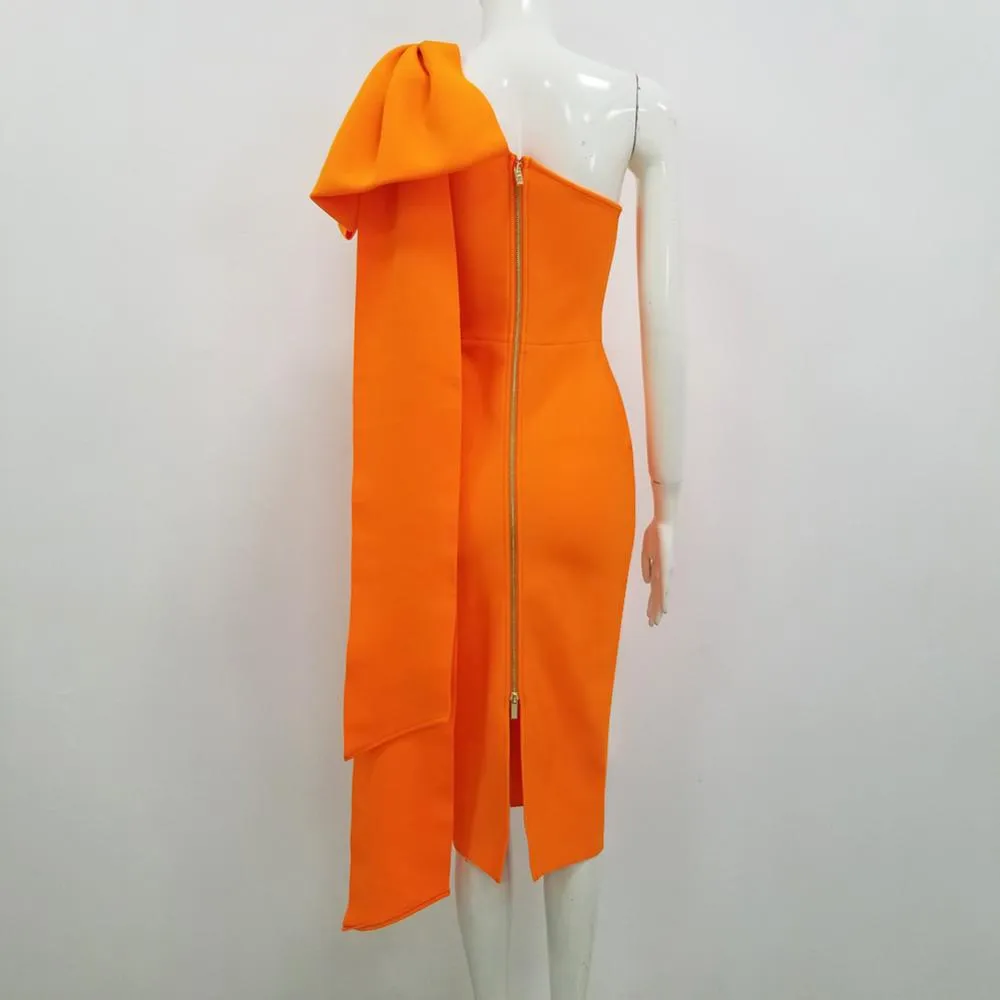 Vintage One Shoulder Midi Bodyon Bandage Dress
