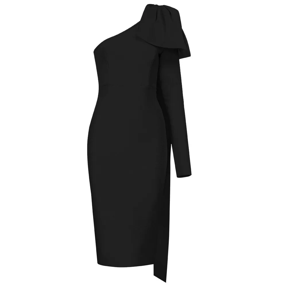 Vintage One Shoulder Midi Bodyon Bandage Dress