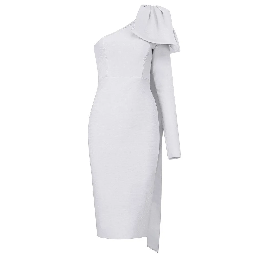 Vintage One Shoulder Midi Bodyon Bandage Dress