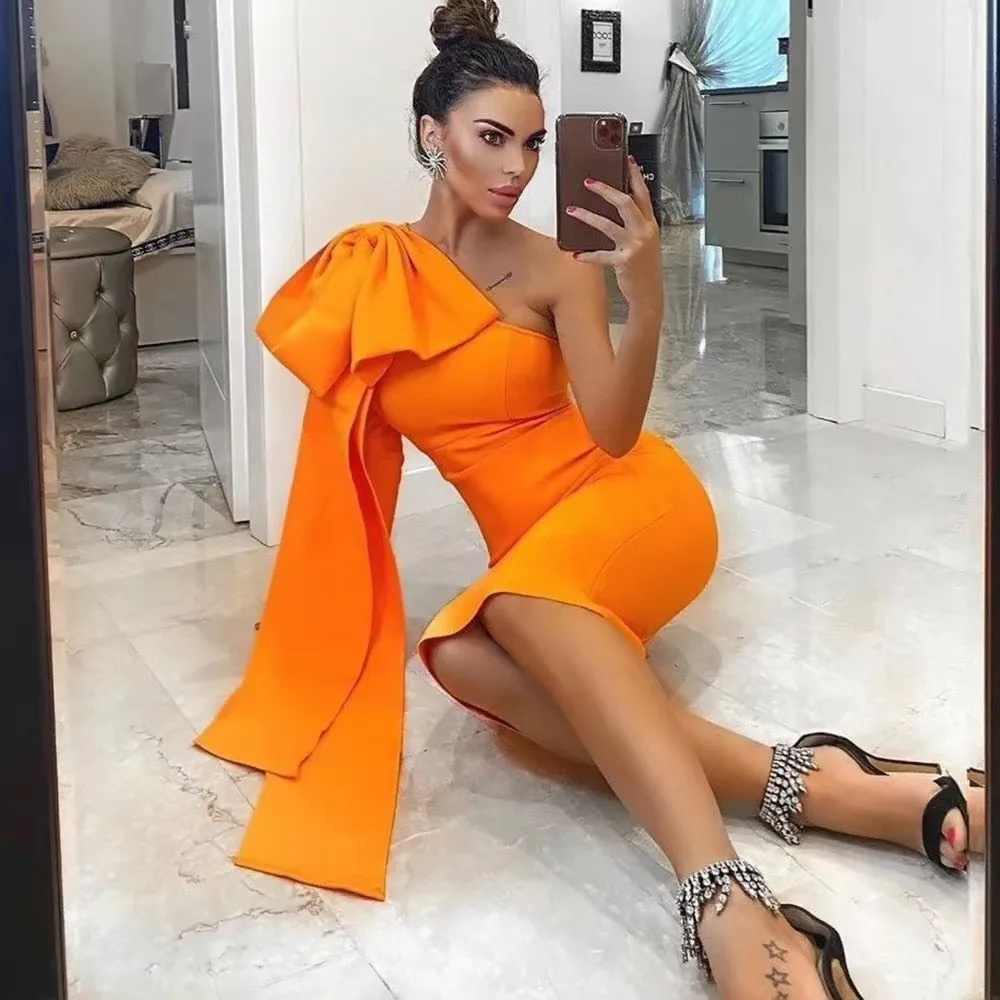 Vintage One Shoulder Midi Bodyon Bandage Dress