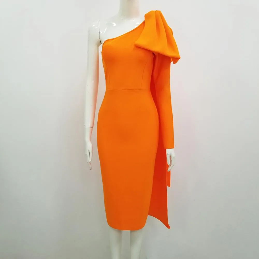Vintage One Shoulder Midi Bodyon Bandage Dress