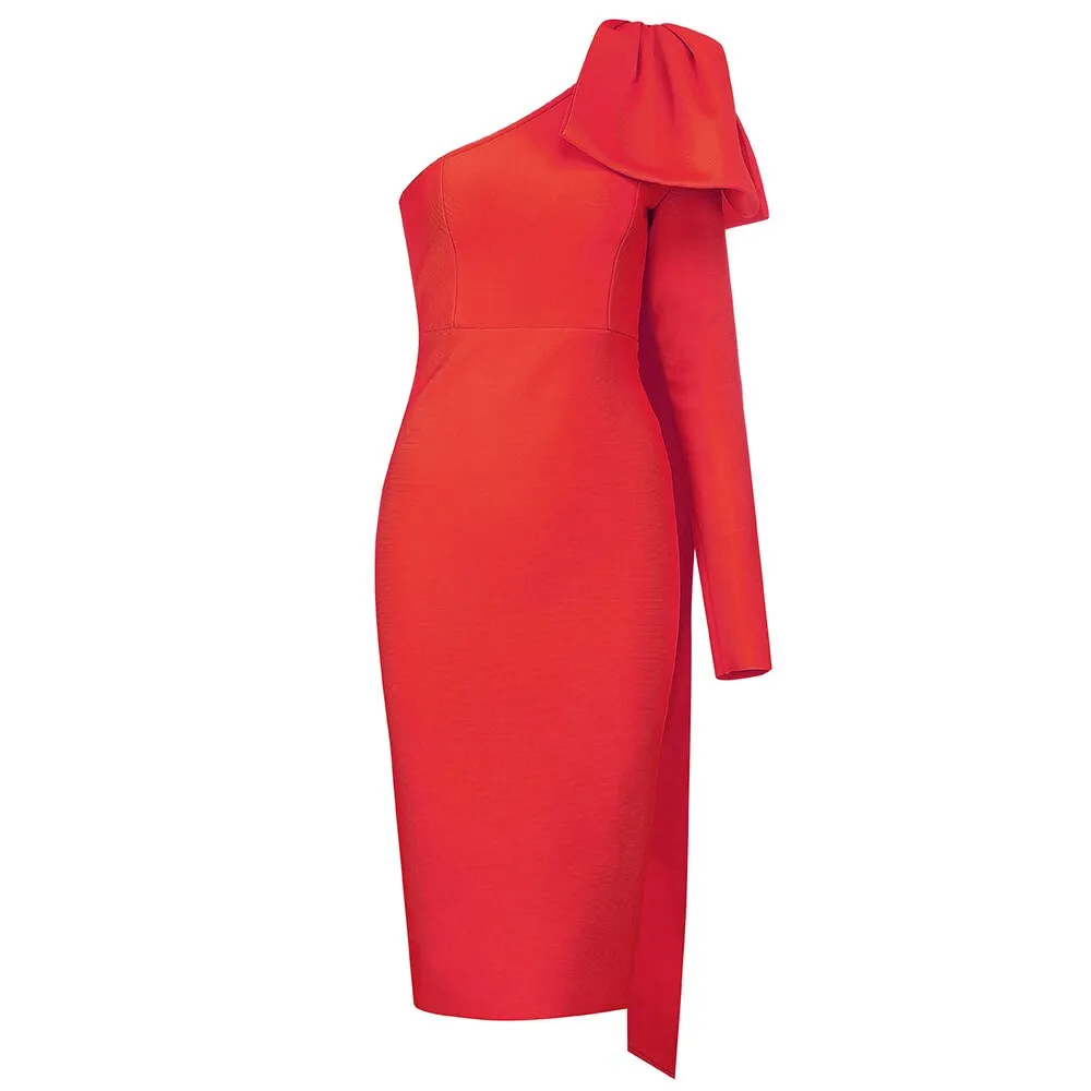 Vintage One Shoulder Midi Bodyon Bandage Dress