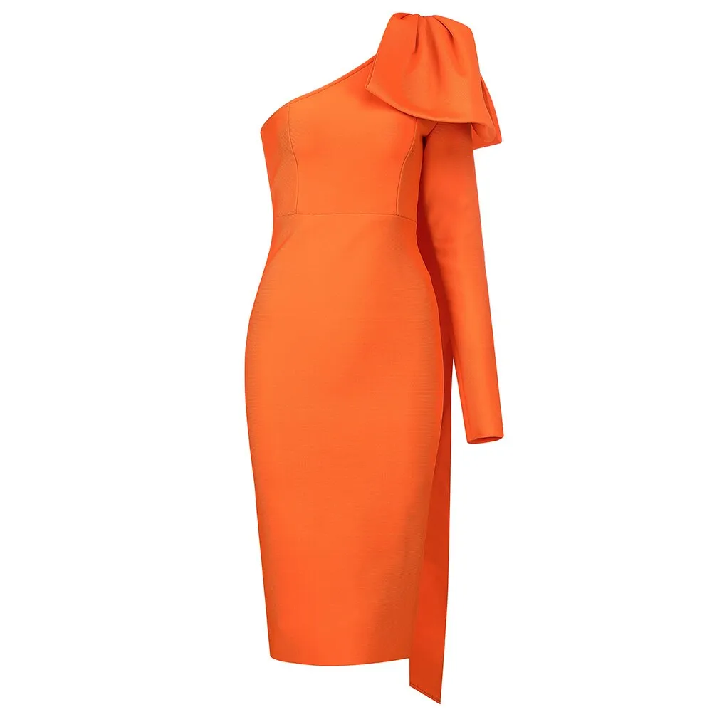 Vintage One Shoulder Midi Bodyon Bandage Dress