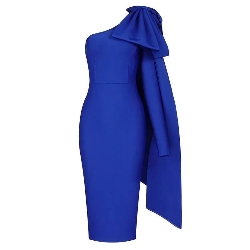 Vintage One Shoulder Midi Bodyon Bandage Dress