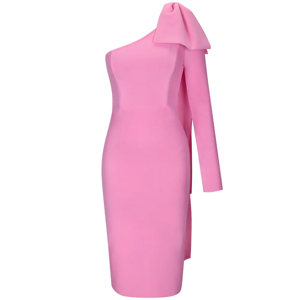 Vintage One Shoulder Midi Bodyon Bandage Dress