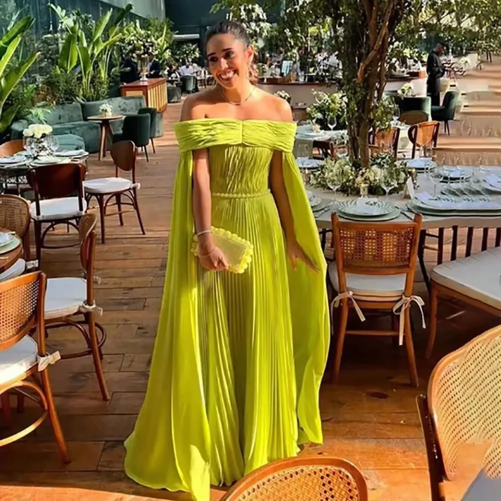 Vintage Turquoises Prom Dresses Boat Neck Long Cape Sleeves Ruched A-Line Floor Length Party Gowns vestidos de noche