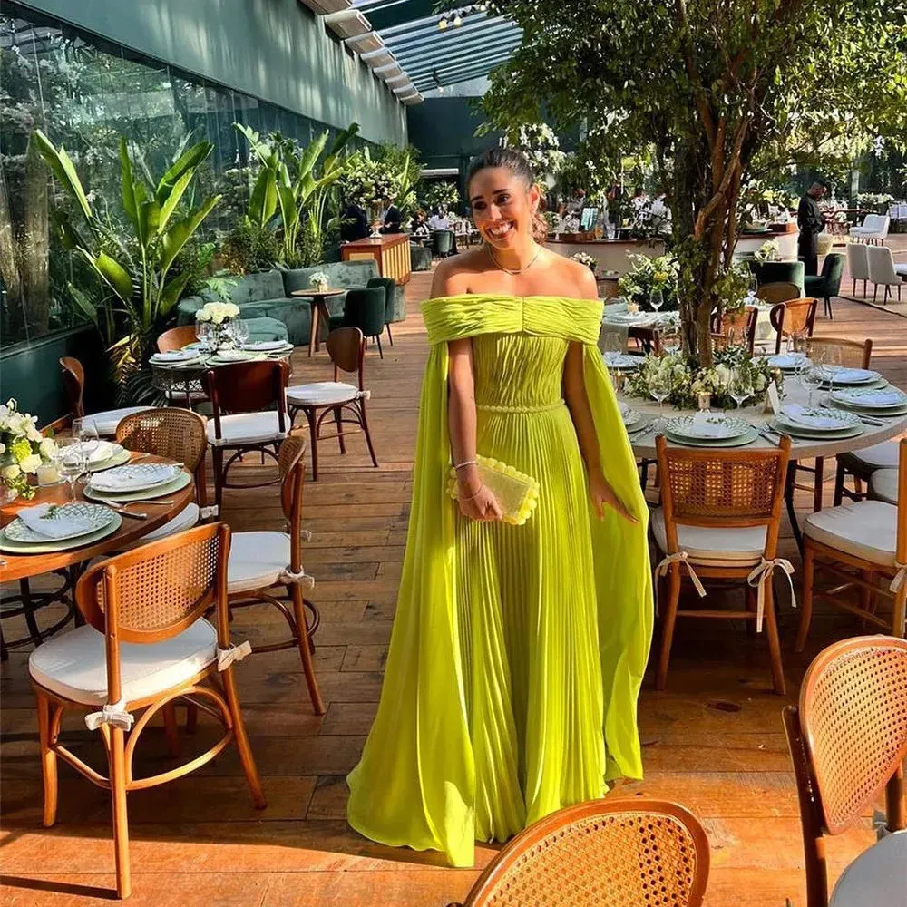 Vintage Turquoises Prom Dresses Boat Neck Long Cape Sleeves Ruched A-Line Floor Length Party Gowns vestidos de noche