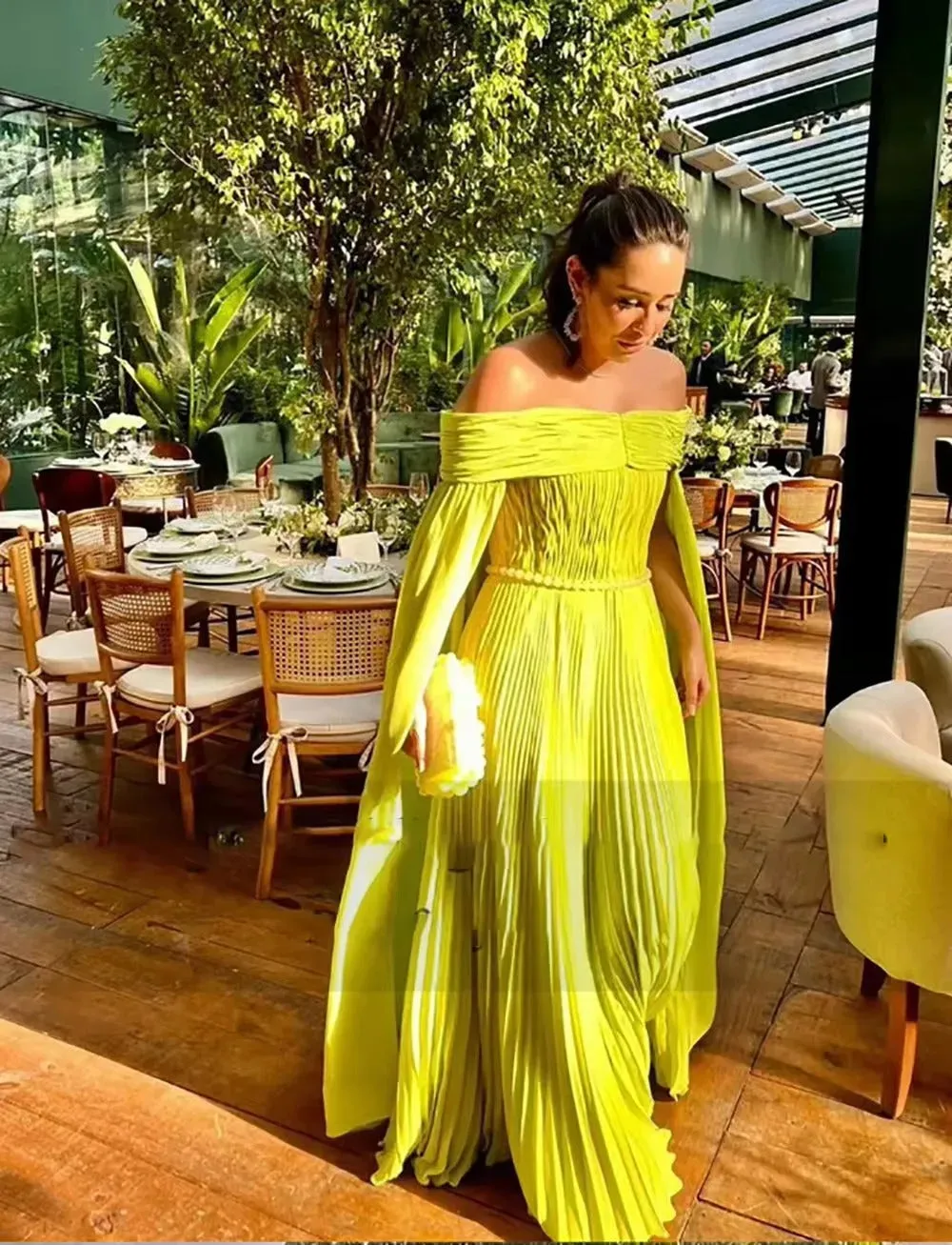 Vintage Turquoises Prom Dresses Boat Neck Long Cape Sleeves Ruched A-Line Floor Length Party Gowns vestidos de noche