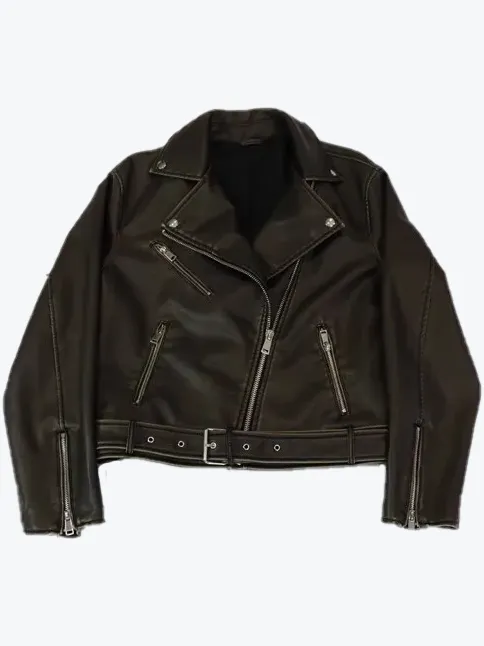 Vintage Zipper Moto Jacket with Belt