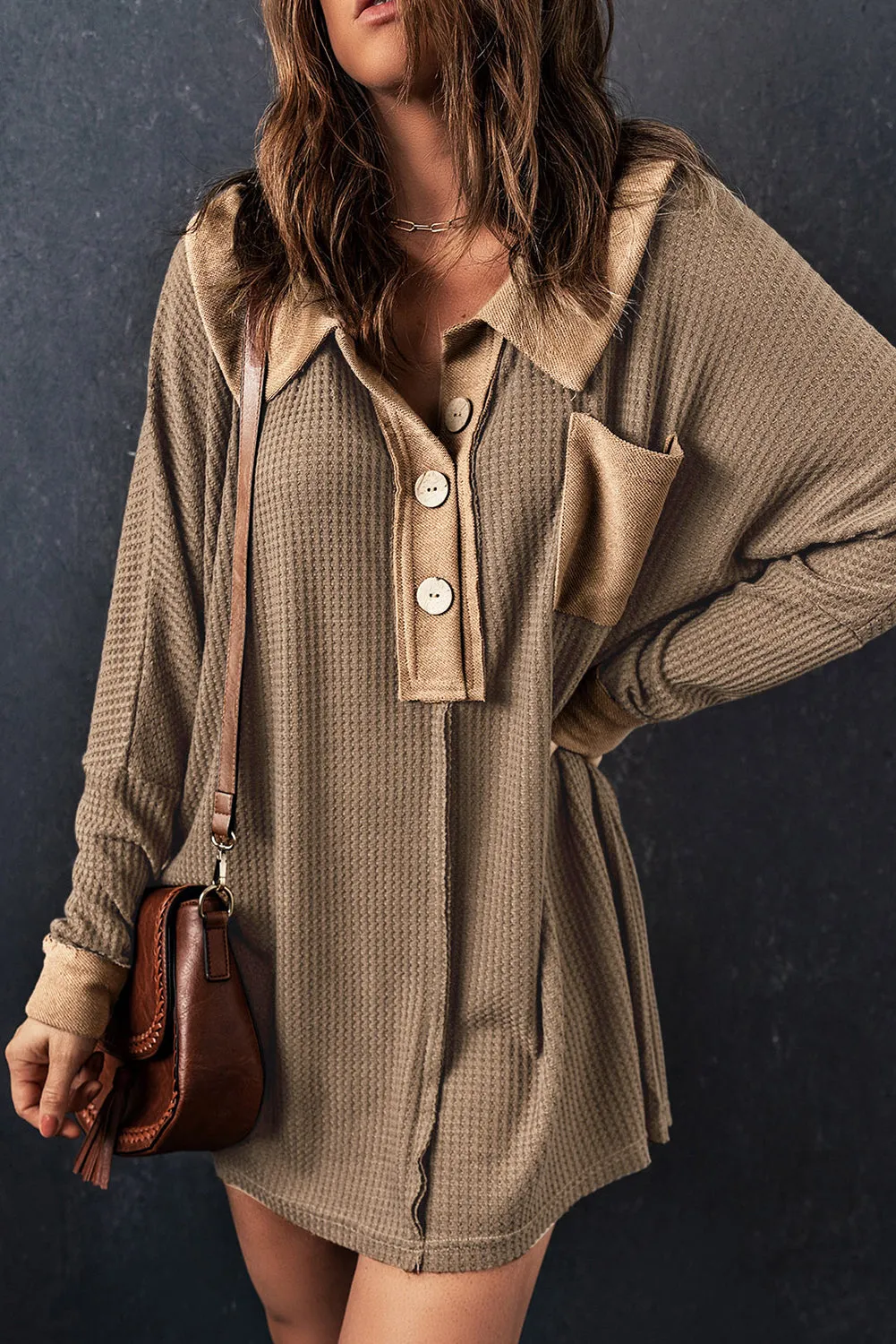 Waffle Knit Long Sleeve Top