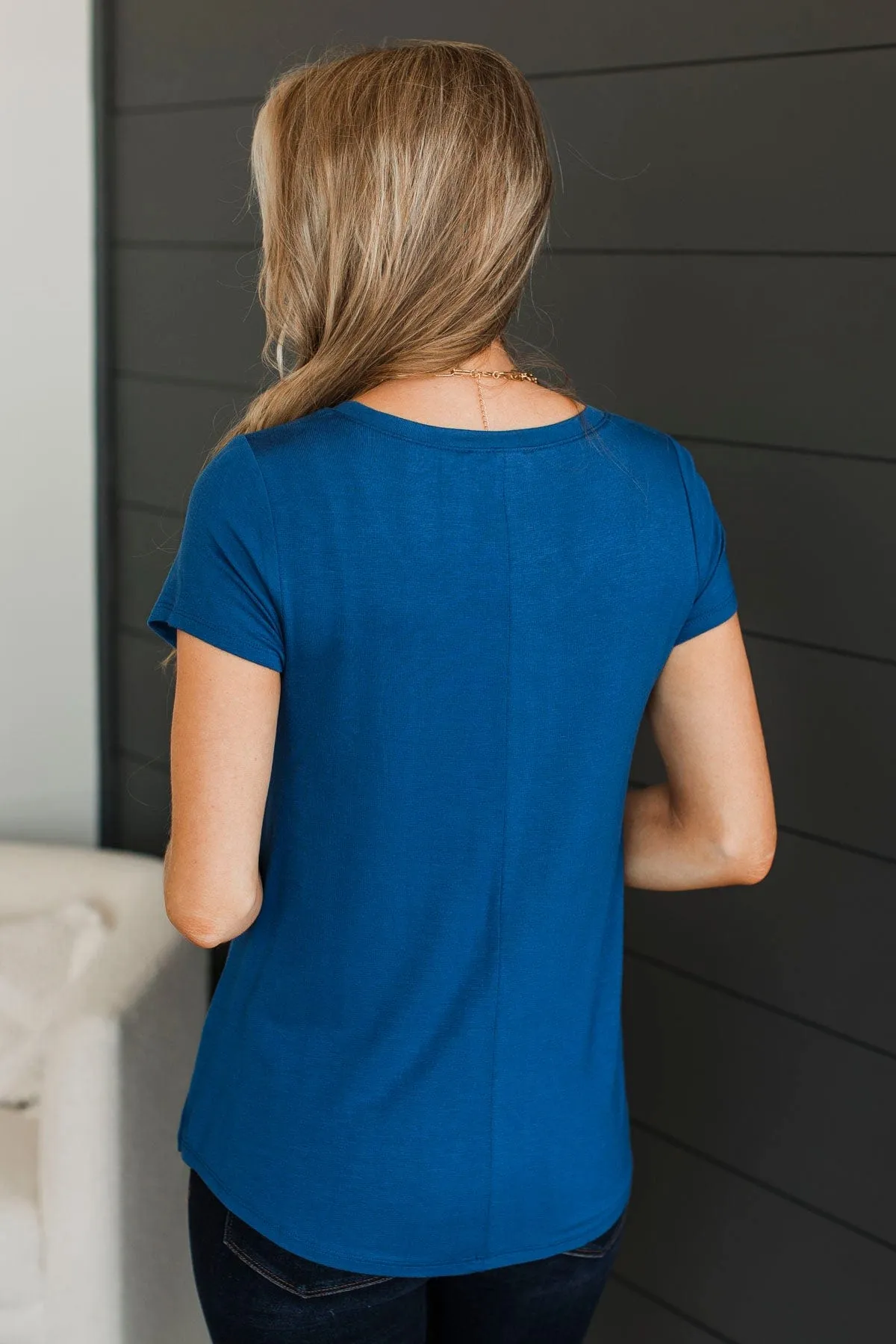 Waited So Long V-Neck Top- Light Navy