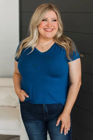 Waited So Long V-Neck Top- Light Navy