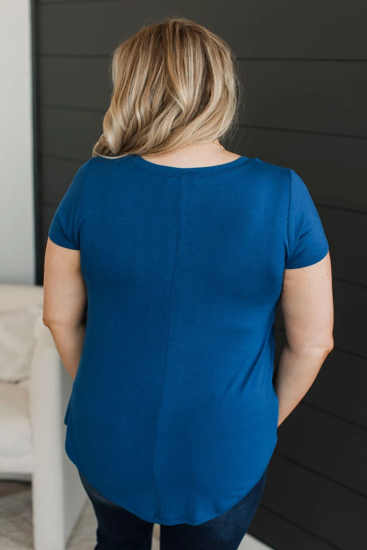 Waited So Long V-Neck Top- Light Navy