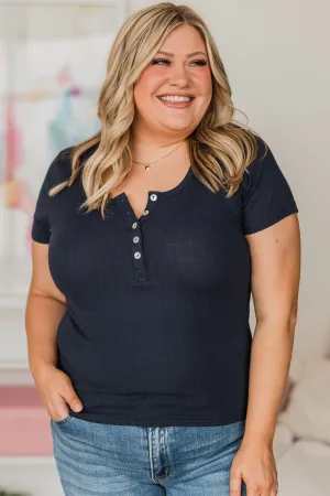 Waiting For My Invite Button Top- Dark Navy