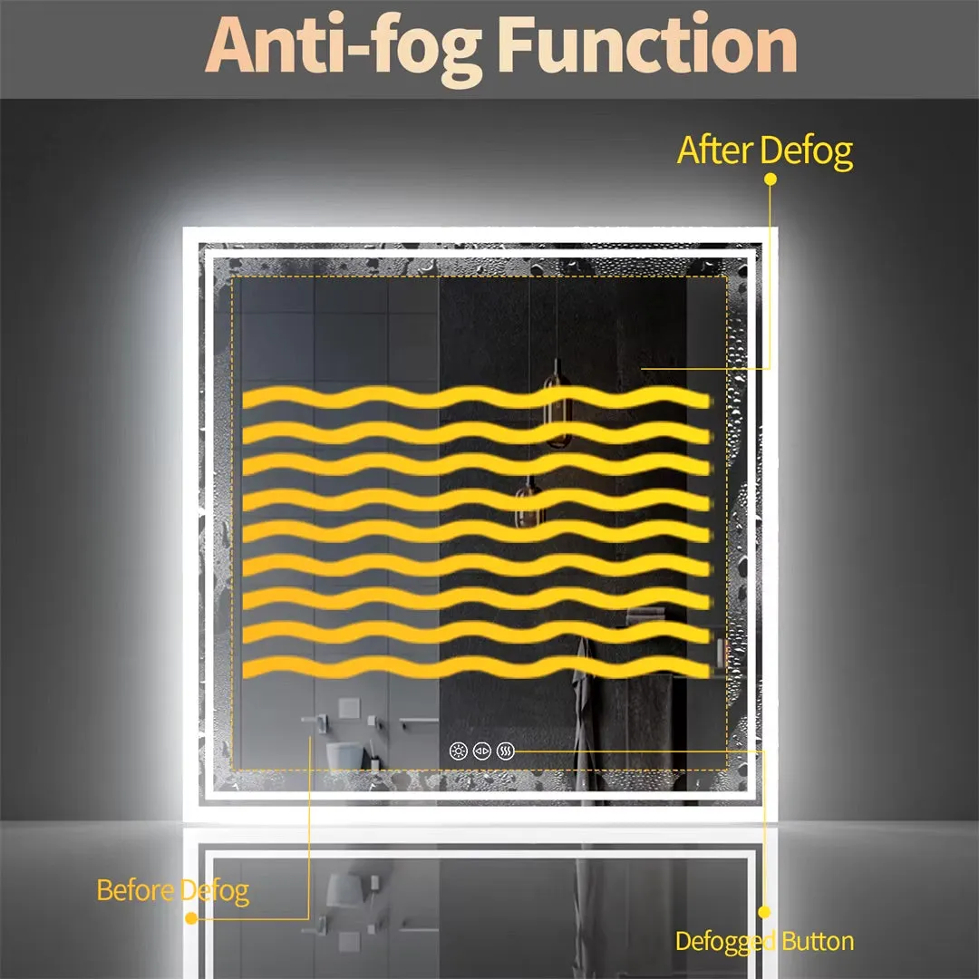 Wall-Mounted Square LED Bathroom Mirror with Anti-Fog and Dimmable Lights, 28 Inch
