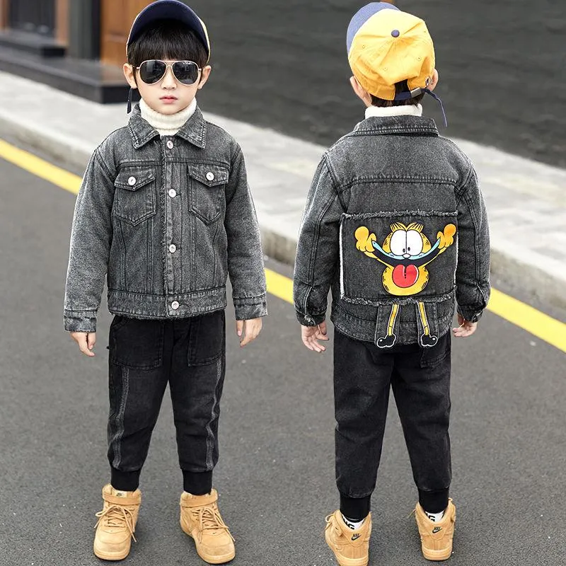 Warm Clothing Children's Jacket Thickening Plus Velvet Jacket Boy Hooded Jacket Boy Warm Jacket