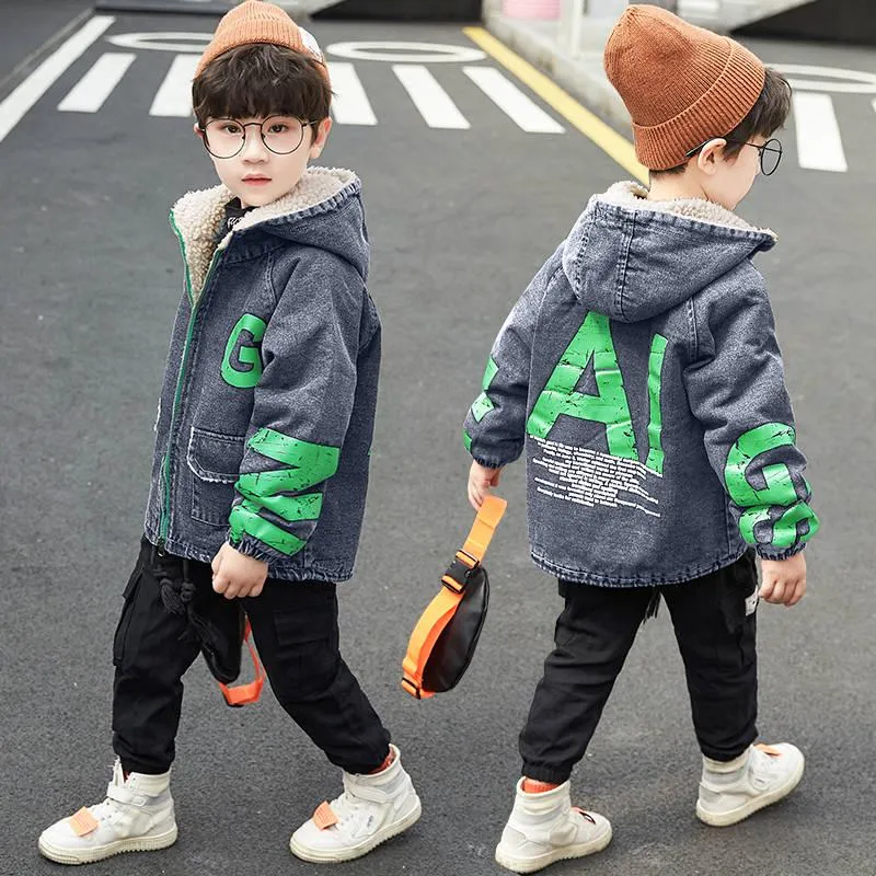 Warm Clothing Children's Jacket Thickening Plus Velvet Jacket Boy Hooded Jacket Boy Warm Jacket