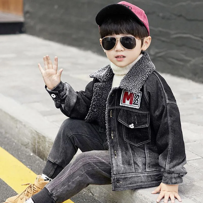 Warm Clothing Children's Jacket Thickening Plus Velvet Jacket Boy Hooded Jacket Boy Warm Jacket