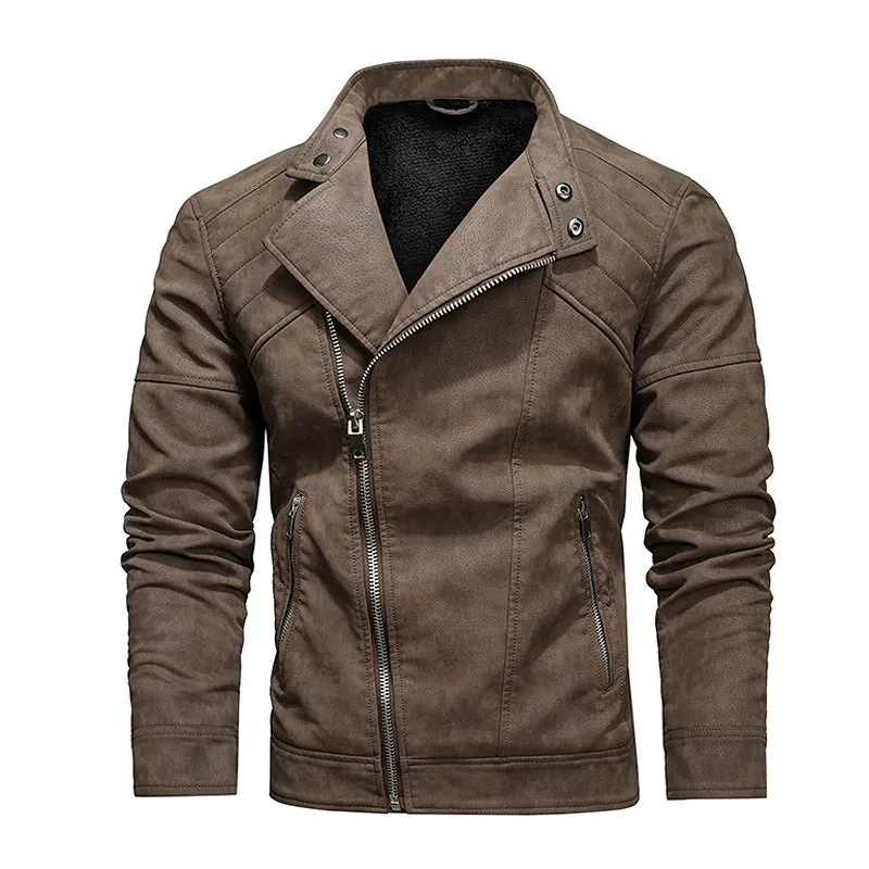 Warm Diagonal Zipper Motorcycle Coats Faux Jackets