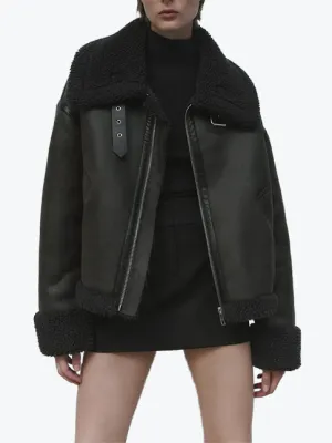 Warm Lapel Lamb Leather Moto Jacket
