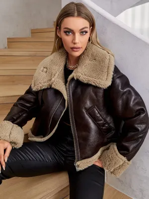 Warm Vintage Zipper Moto Jacket