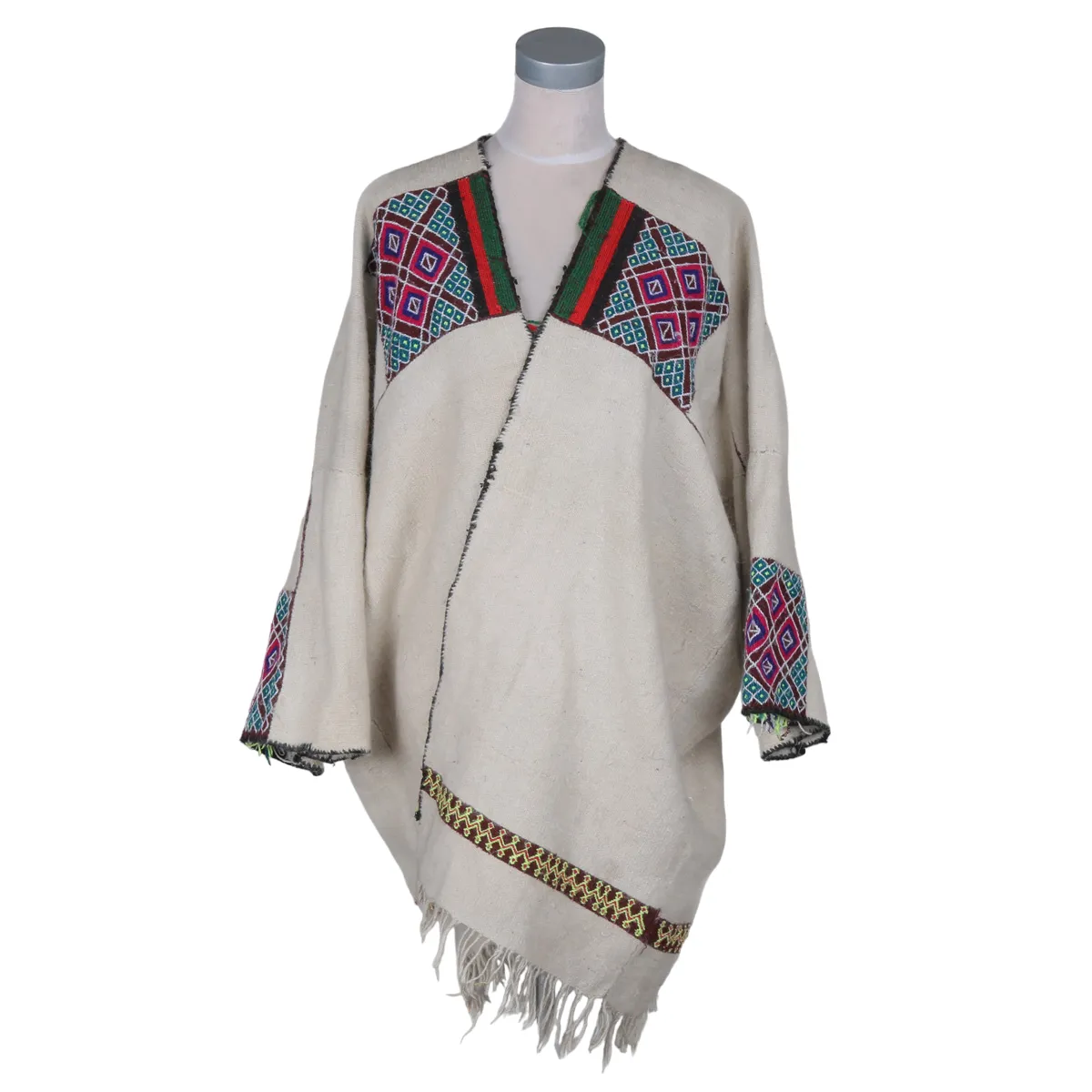White Nuristani Woollen Party Coat Nk-062