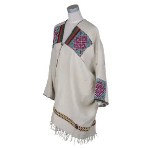 White Nuristani Woollen Party Coat Nk-062