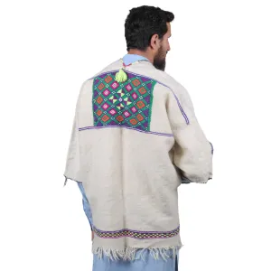 White Woolen Chapan with Nuristani Embroidery | Perfect for Parties Nk-069