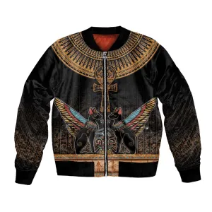 Winged Egypt Cats Bomber Jacket Hieroglyphs Alphabet Pattern LT18
