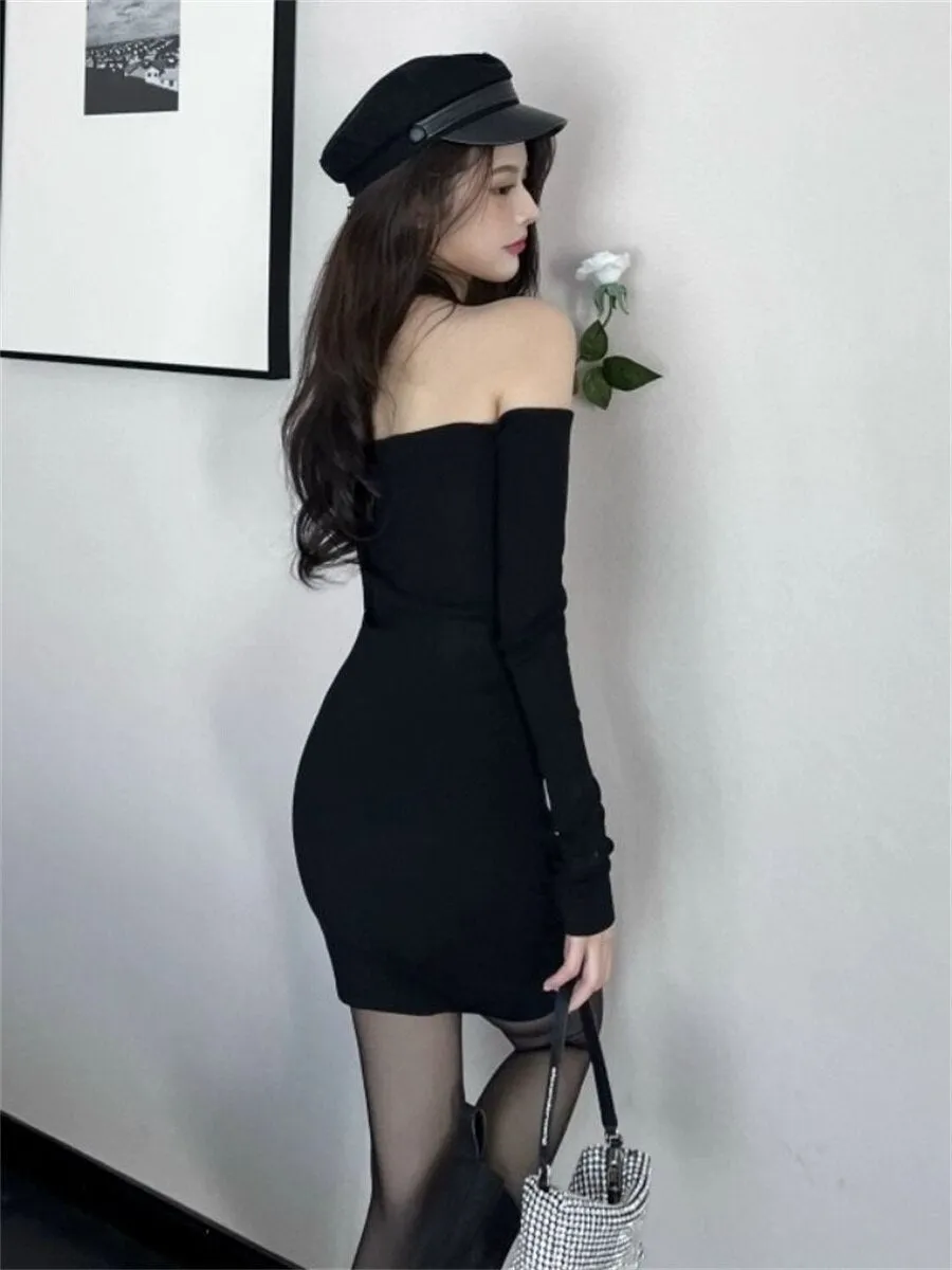 Woman Spring Autumn Style Bodycon Dress Female Sexy Off Shoulder Halter Collar Sheath Dress Vestidos SS166