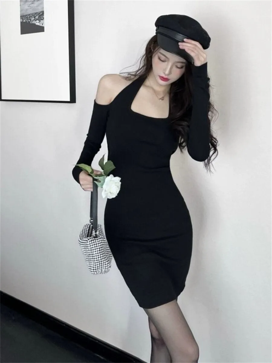 Woman Spring Autumn Style Bodycon Dress Female Sexy Off Shoulder Halter Collar Sheath Dress Vestidos SS166